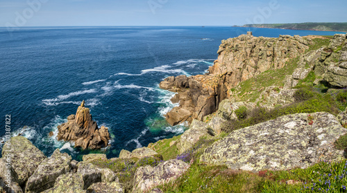 Photos The old coastguard lookout on Pedn-Men-Du cliff and the Irish Lady sea stack, Sennen Cove, Cornwall, from the S W Coast Path