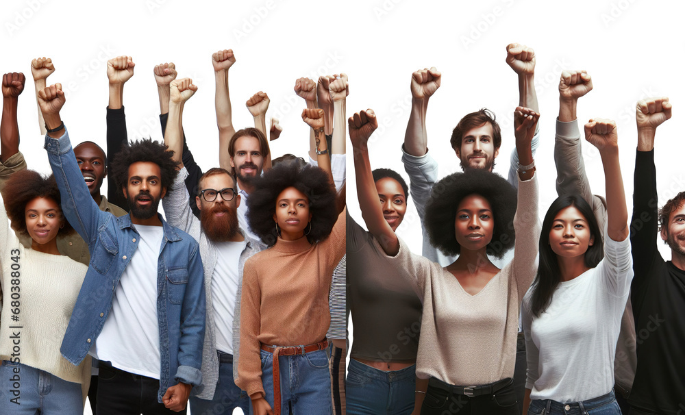 Fototapeta premium fists hands raised up solated fight power revolution young people - ai generated