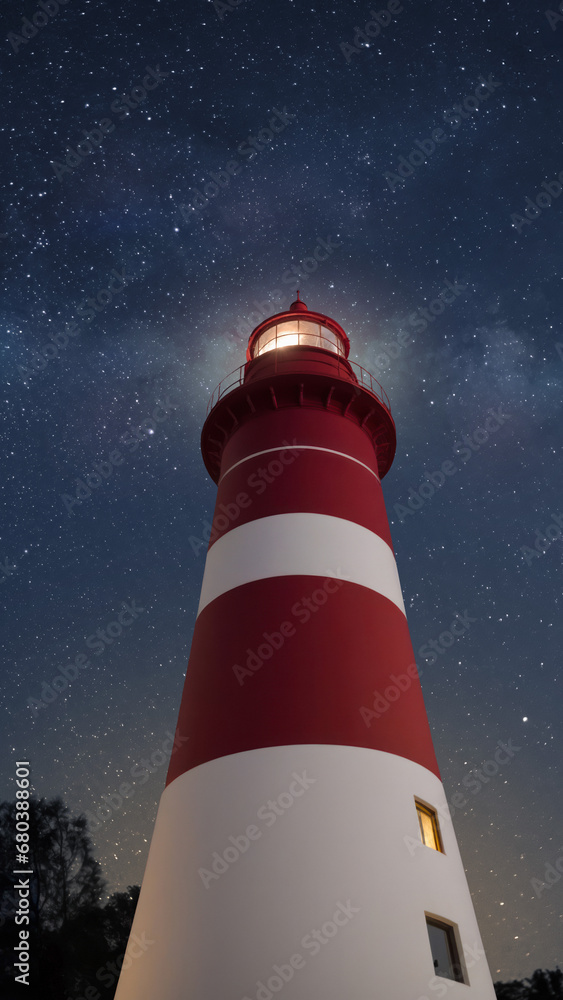 Red Striped Lighthouse Under the Stars