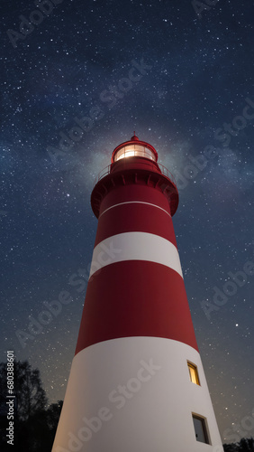 Red Striped Lighthouse Under the Stars