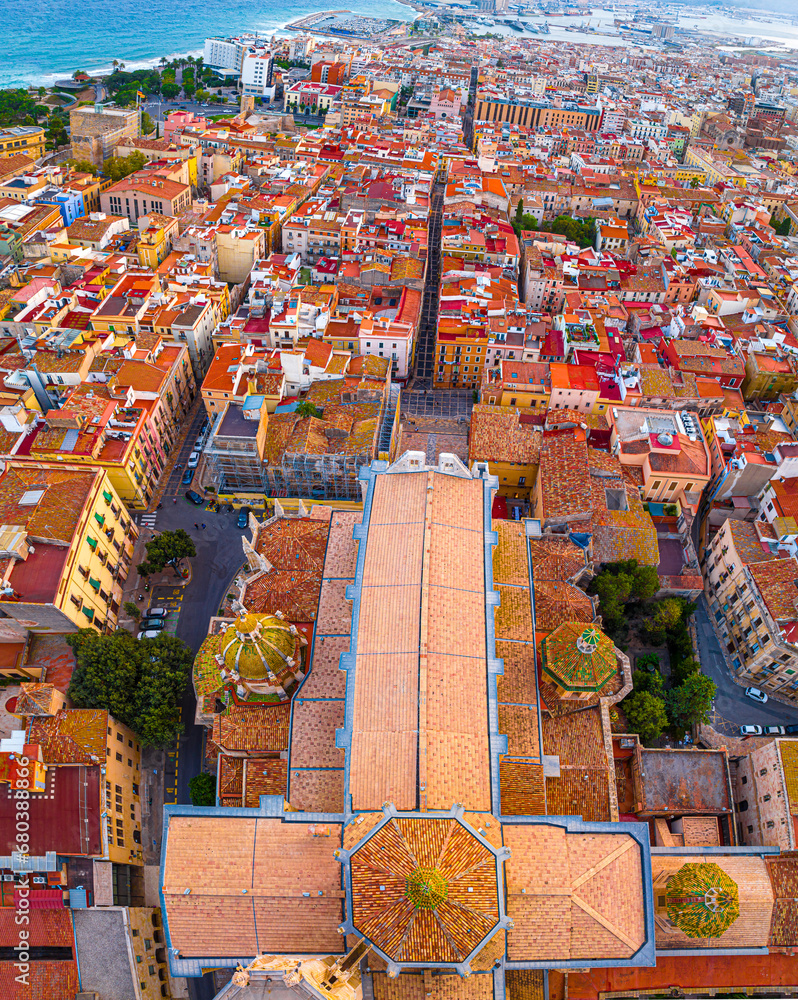 Aerial view of the Primatial Cathedral of Tarragona, a Roman Catholic church in Tarragona, Catalonia, Spain