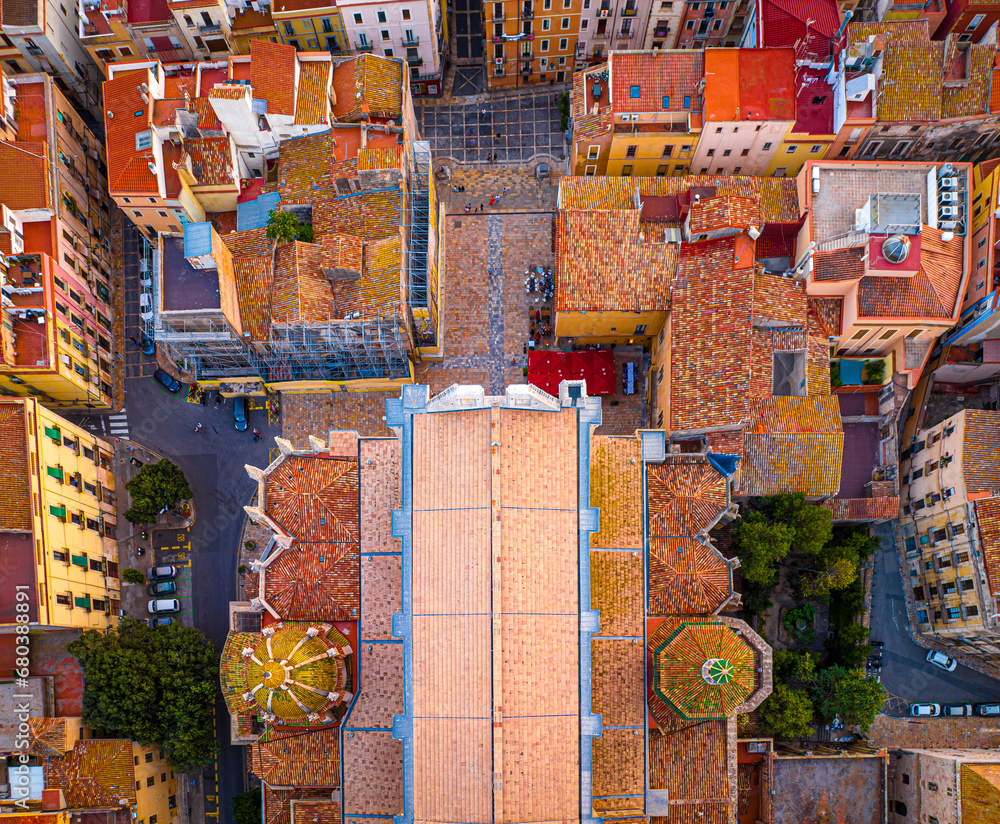 Aerial view of the Primatial Cathedral of Tarragona, a Roman Catholic church in Tarragona, Catalonia, Spain