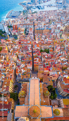 Obraz na płótnie Aerial view of the Primatial Cathedral of Tarragona, a Roman Catholic church in Tarragona, Catalonia, Spain w salonie
