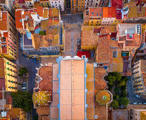 Obraz na płótnie Aerial view of the Primatial Cathedral of Tarragona, a Roman Catholic church in Tarragona, Catalonia, Spain w salonie