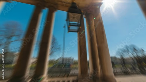 Hyperlapse on a colonnade structure of the Old Royal Naval College in Maritime Greenwich, London, England, UK photo