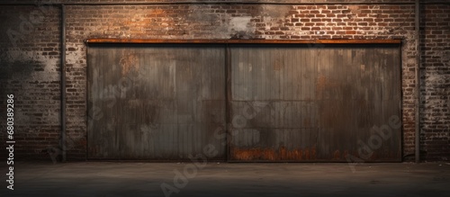 In the old garage loft, amidst the darkness and mildew, a grunge wall with a rusty metal door added texture to the interior, reflecting the context of the fields rustic background.