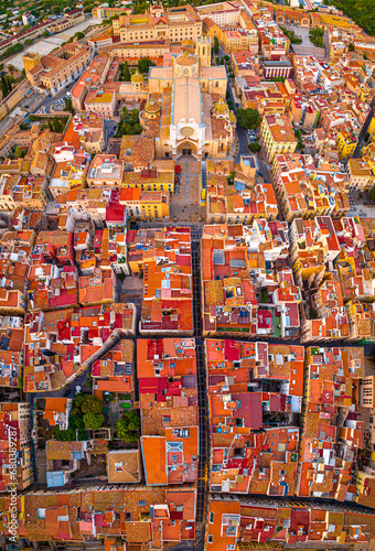 Obraz na płótnie Aerial view of the Primatial Cathedral of Tarragona, a Roman Catholic church in Tarragona, Catalonia, Spain w salonie