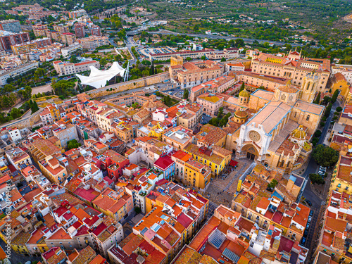 Obraz na płótnie Aerial view of the Primatial Cathedral of Tarragona, a Roman Catholic church in Tarragona, Catalonia, Spain w salonie