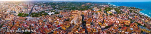 Obraz na płótnie Aerial view of the Primatial Cathedral of Tarragona, a Roman Catholic church in Tarragona, Catalonia, Spain w salonie