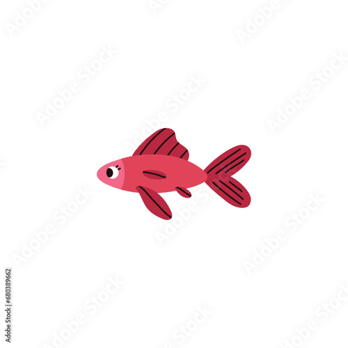 Beautiful pink fish, cute small aquarium or sea fish vector illustration, cartoon aquarium marine fauna, aquatic pet