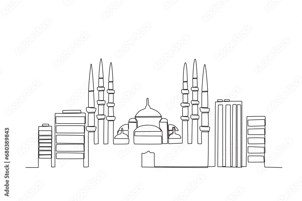 Modern cityscape continuous one line vector drawing. Istanbul

