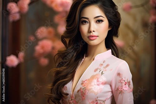 beautiful vietnamese model in a traditional ao dai costume photo