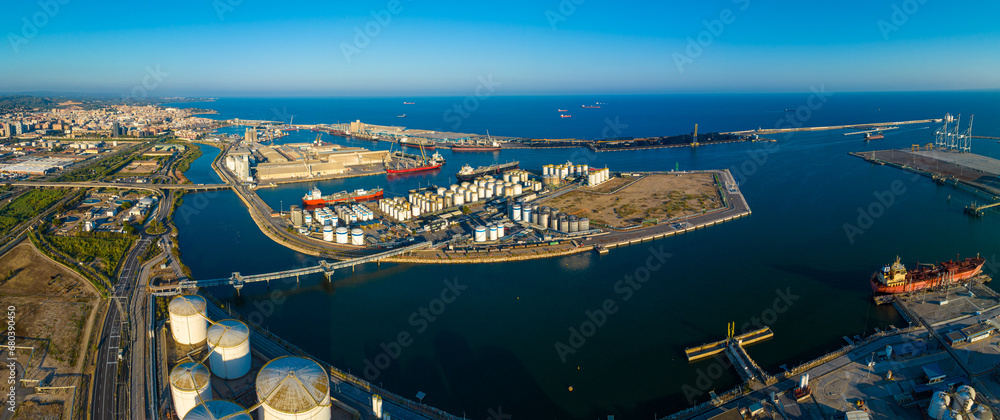 Aerial voew of the port of Tarragona, (Port de Tarragona), one of the largest seaports of Spain