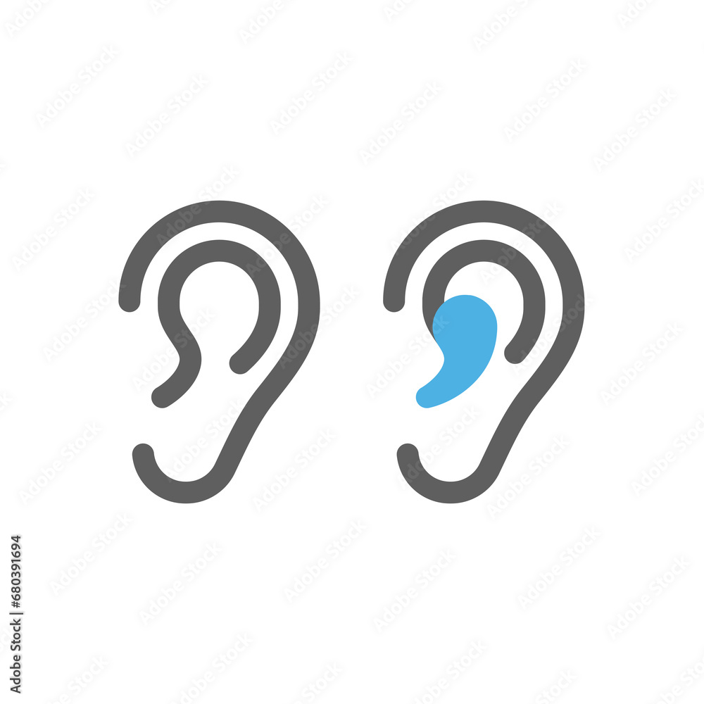 Ear and hearing aid vector icons. Human ear and hear, deafness icon set. Ear and hearing aid vector icons. Human ear and hear, deafness icon set.