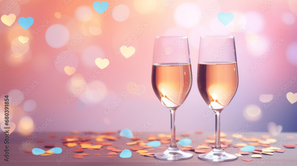 A two glass of sparkling wine on a soft pastel colorful bokeh background A two glass of sparkling wine on a soft pastel colorful bokeh background
