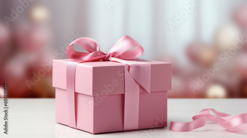 Pink gift box on blurred bokeh background © tashechka