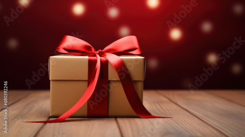 Beige gift box with red ribbon © tashechka