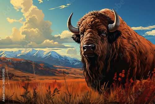 a buffalo in the prairie