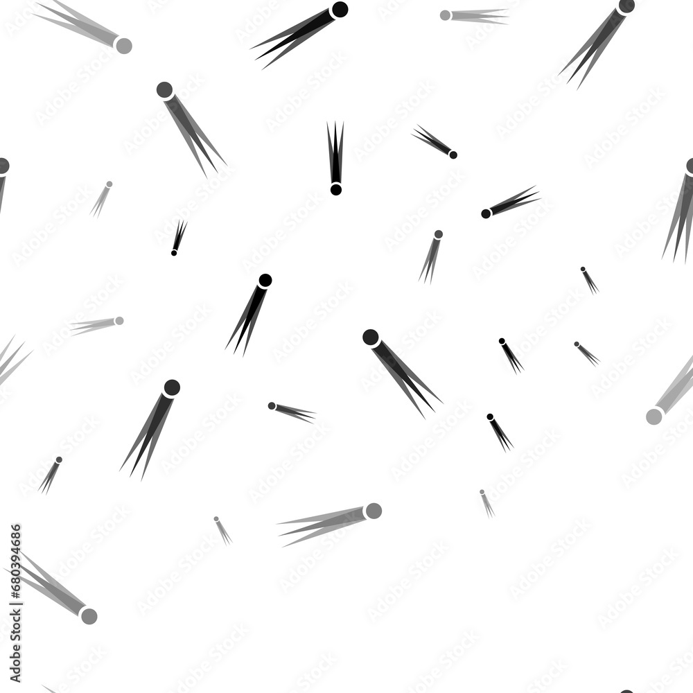 Seamless vector pattern with comet symbols, creating a creative monochrome background with rotated elements. Illustration on transparent background