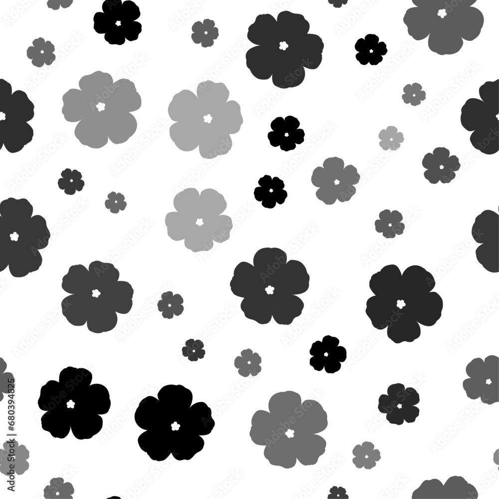 Fototapeta premium Seamless vector pattern with geraniums, creating a creative monochrome background with rotated elements. Vector illustration on white background