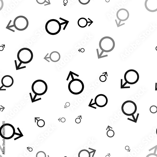 Seamless vector pattern with mars symbols, creating a creative monochrome background with rotated elements. Vector illustration on white background