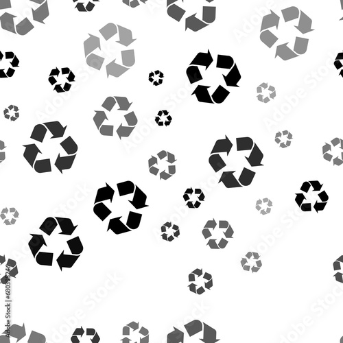 Seamless vector pattern with recycling symbols  creating a creative monochrome background with rotated elements. Illustration on transparent background