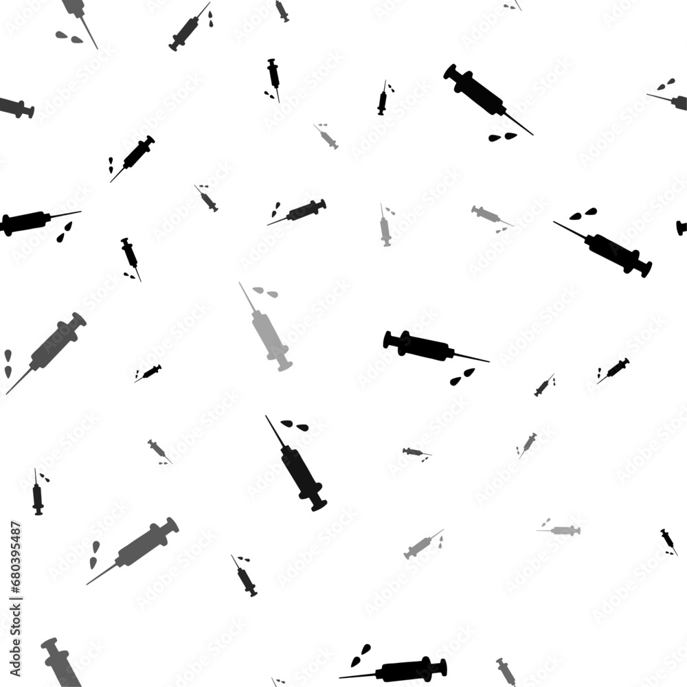 Seamless vector pattern with syringe symbols, creating a creative monochrome background with rotated elements. Vector illustration on white background Seamless vector pattern with syringe symbols, creating a creative monochrome background with rotated elements. Vector illustration on white background
