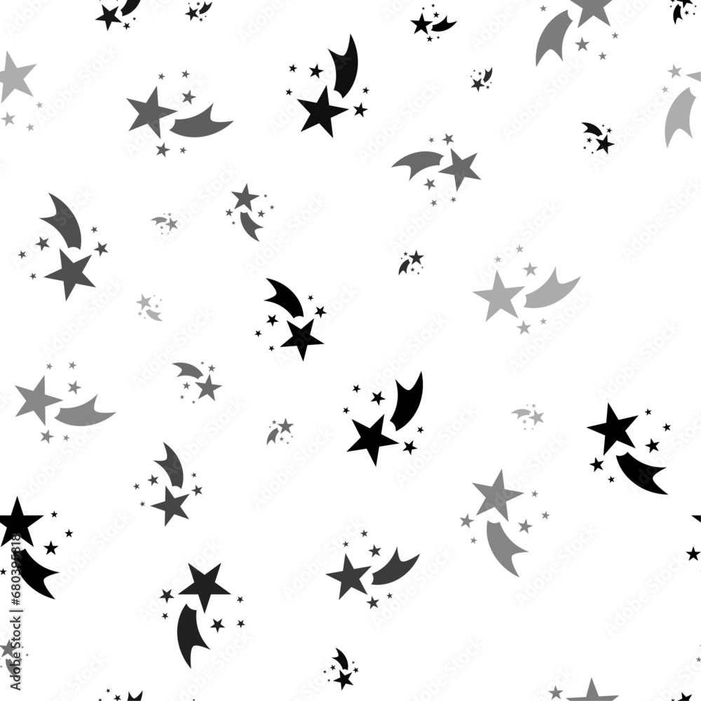 Seamless vector pattern with fireworks symbols, creating a creative monochrome background with rotated elements. Vector illustration on white background