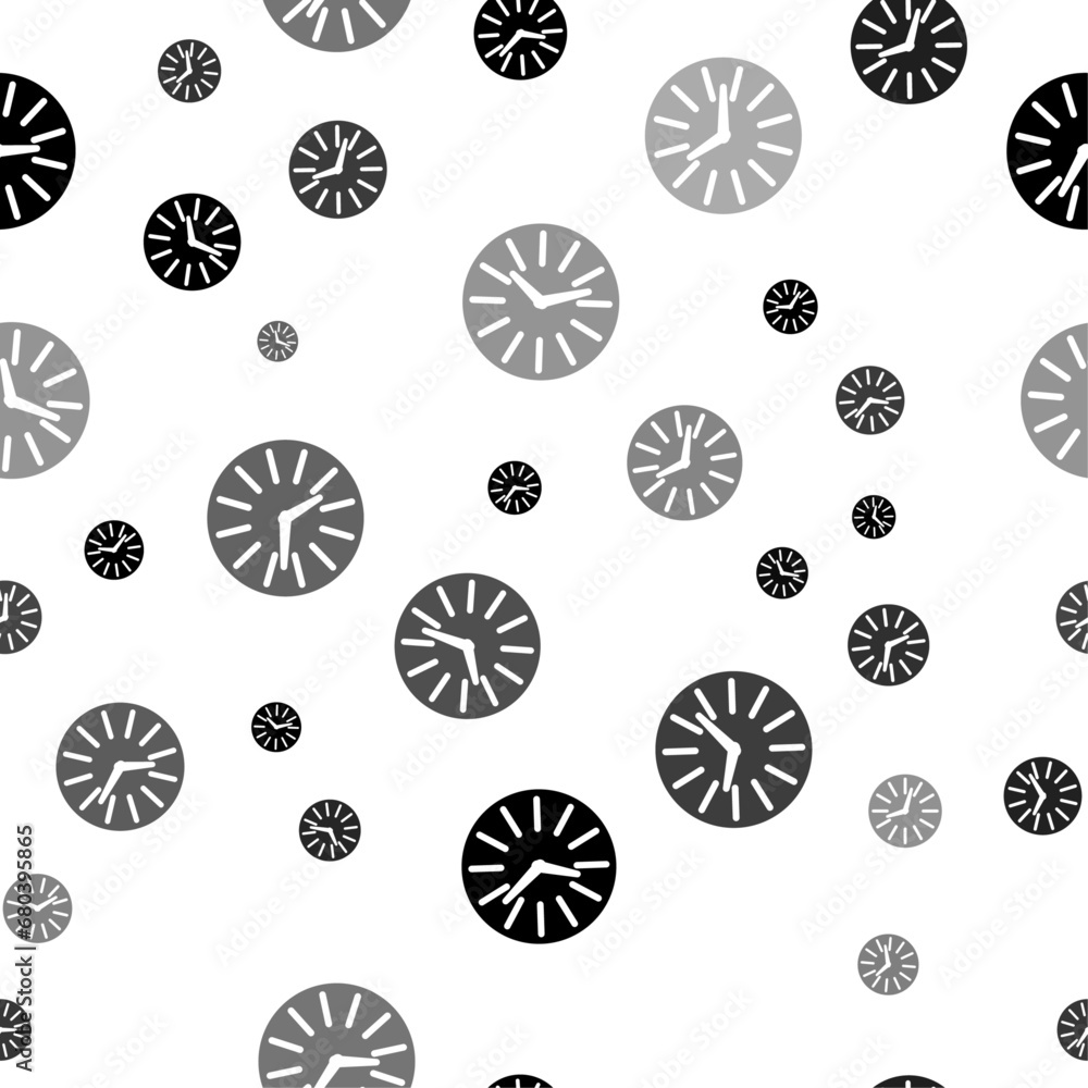 Seamless vector pattern with clock symbols, creating a creative monochrome background with rotated elements. Vector illustration on white background Seamless vector pattern with clock symbols, creating a creative monochrome background with rotated elements. Vector illustration on white background