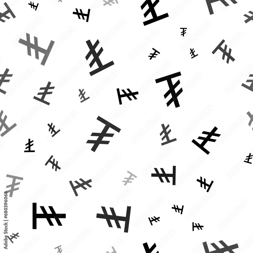 Seamless vector pattern with tugrik symbols, creating a creative monochrome background with rotated elements. Vector illustration on white background Seamless vector pattern with tugrik symbols, creating a creative monochrome background with rotated elements. Vector illustration on white background