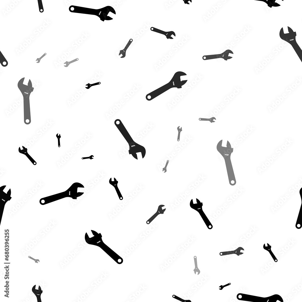 Seamless vector pattern with adjustable wrench symbols, creating a creative monochrome background with rotated elements. Illustration on transparent background Seamless vector pattern with adjustable wrench symbols, creating a creative monochrome background with rotated elements. Illustration on transparent background