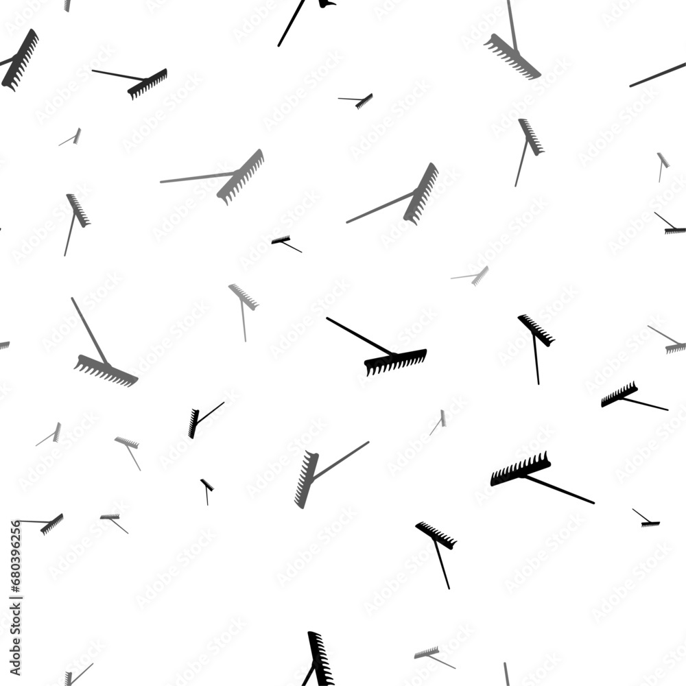 Seamless vector pattern with rake symbols, creating a creative monochrome background with rotated elements. Vector illustration on white background Seamless vector pattern with rake symbols, creating a creative monochrome background with rotated elements. Vector illustration on white background