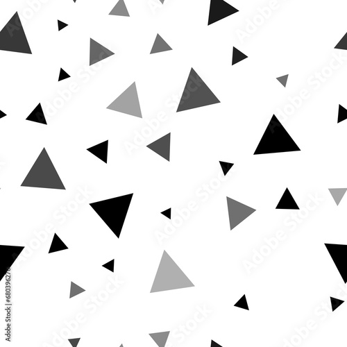 Seamless vector pattern with triangle symbols, creating a creative monochrome background with rotated elements. Illustration on transparent background