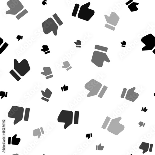 Seamless vector pattern with thumb down symbols, creating a creative monochrome background with rotated elements. Illustration on transparent background