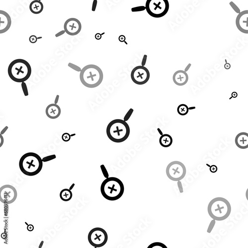 Seamless vector pattern with zoom in symbols, creating a creative monochrome background with rotated elements. Vector illustration on white background