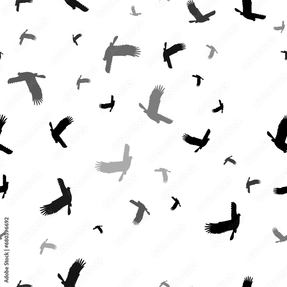 Seamless vector pattern with eagle symbols, creating a creative monochrome background with rotated elements. Illustration on transparent background