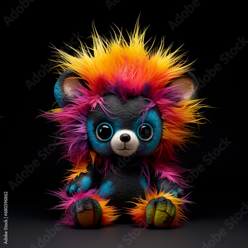 stuffed critter with colorful hair bear