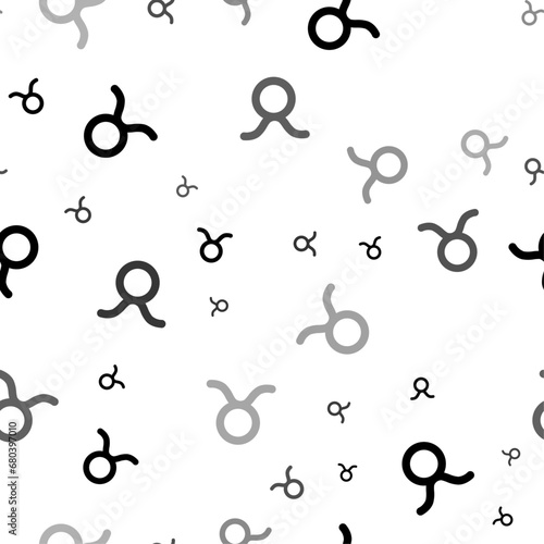 Seamless vector pattern with zodiac taurus symbols, creating a creative monochrome background with rotated elements. Vector illustration on white background