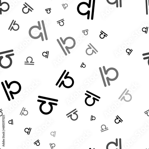 Seamless vector pattern with zodiac libra symbols, creating a creative monochrome background with rotated elements. Illustration on transparent background