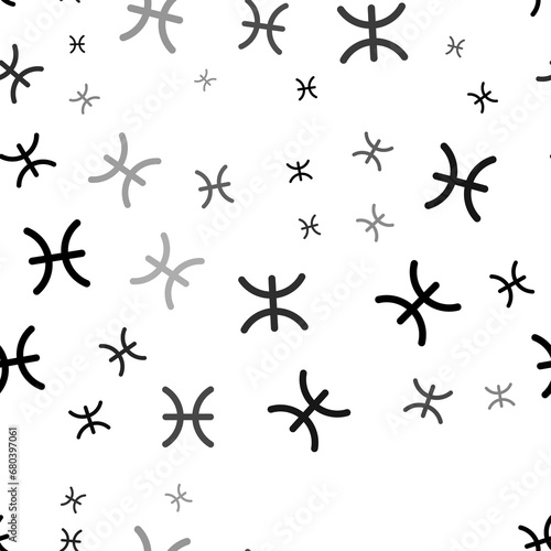 Seamless vector pattern with zodiac pisces symbols  creating a creative monochrome background with rotated elements. Illustration on transparent background