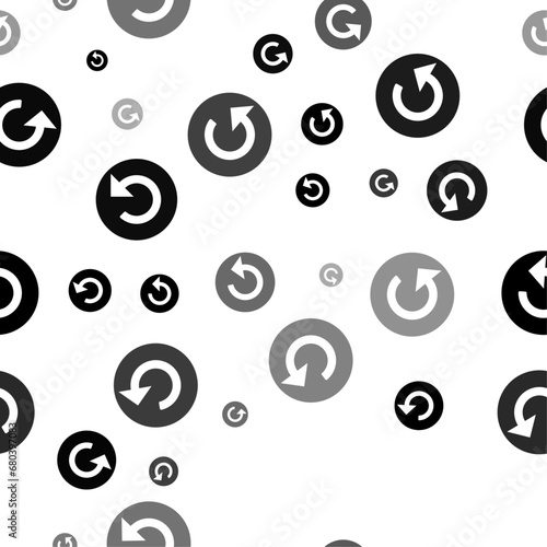 Seamless vector pattern with replay media symbols, creating a creative monochrome background with rotated elements. Vector illustration on white background