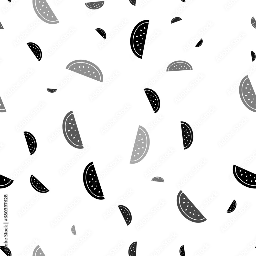 Seamless vector pattern with watermelon piece symbols, creating a creative monochrome background with rotated elements. Vector illustration on white background Seamless vector pattern with watermelon piece symbols, creating a creative monochrome background with rotated elements. Vector illustration on white background