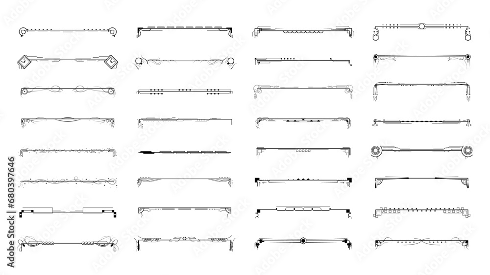 Set Black Simple Line Collection Doodle Border Elements Vector Design Style Sketch Isolated Illustration For Banner