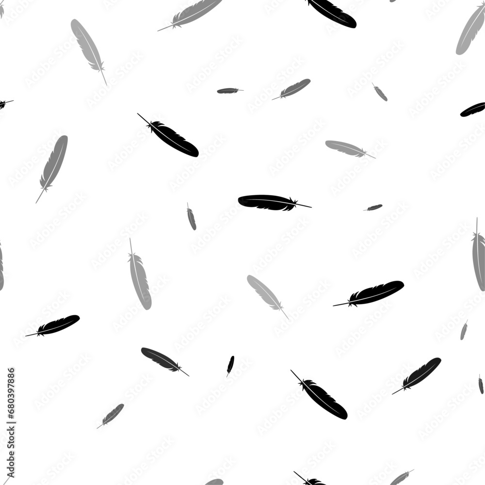 Fototapeta premium Seamless vector pattern with feather symbols, creating a creative monochrome background with rotated elements. Vector illustration on white background