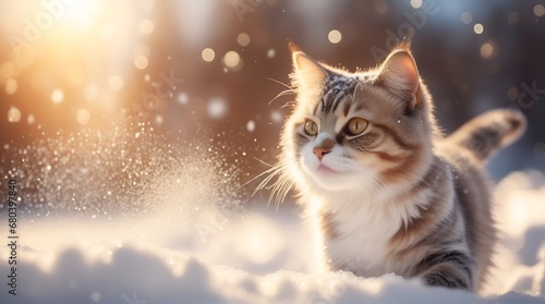 cat playing in the snow