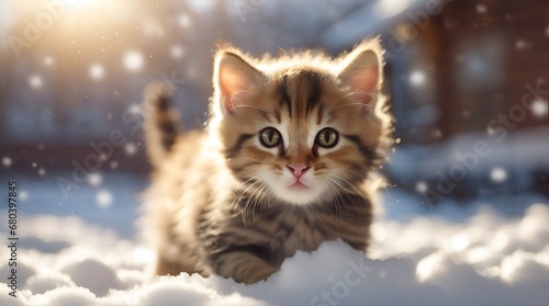 cute cat on snow