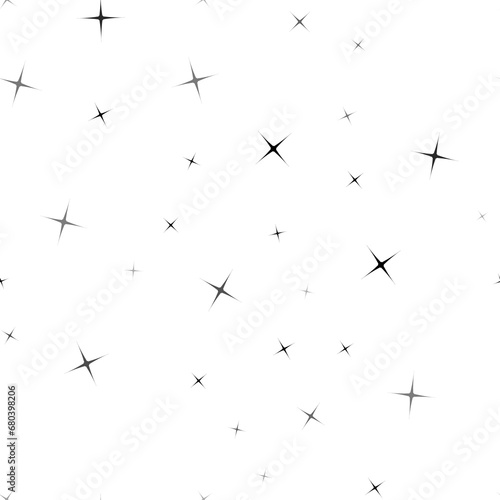 Seamless vector pattern with abstract star symbols, creating a creative monochrome background with rotated elements. Illustration on transparent background