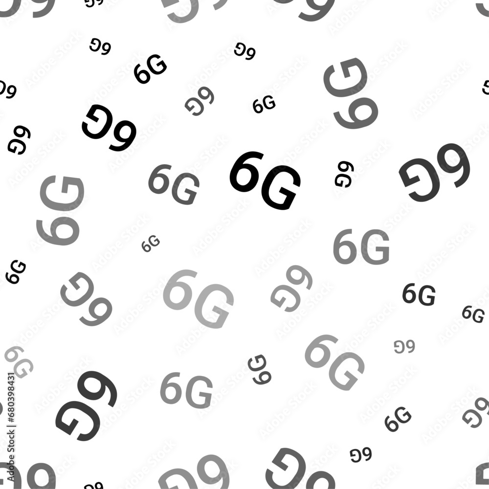 Seamless vector pattern with 6G symbols, creating a creative monochrome background with rotated elements. Vector illustration on white background Seamless vector pattern with 6G symbols, creating a creative monochrome background with rotated elements. Vector illustration on white background