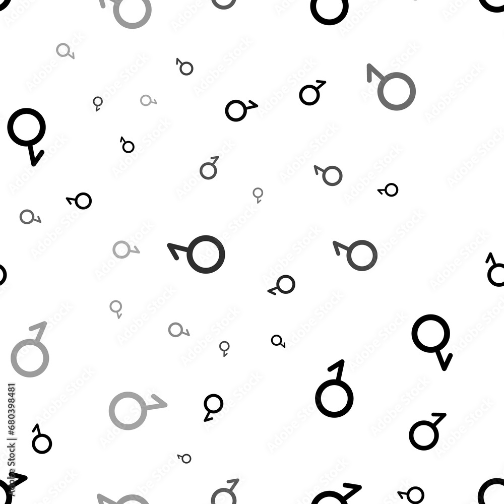 Seamless vector pattern with demiboy symbols, creating a creative monochrome background with rotated elements. Illustration on transparent background
