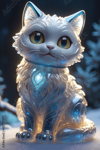 Glistening Whiskers: Glass Winter Kitty's Frosty Appeal photo